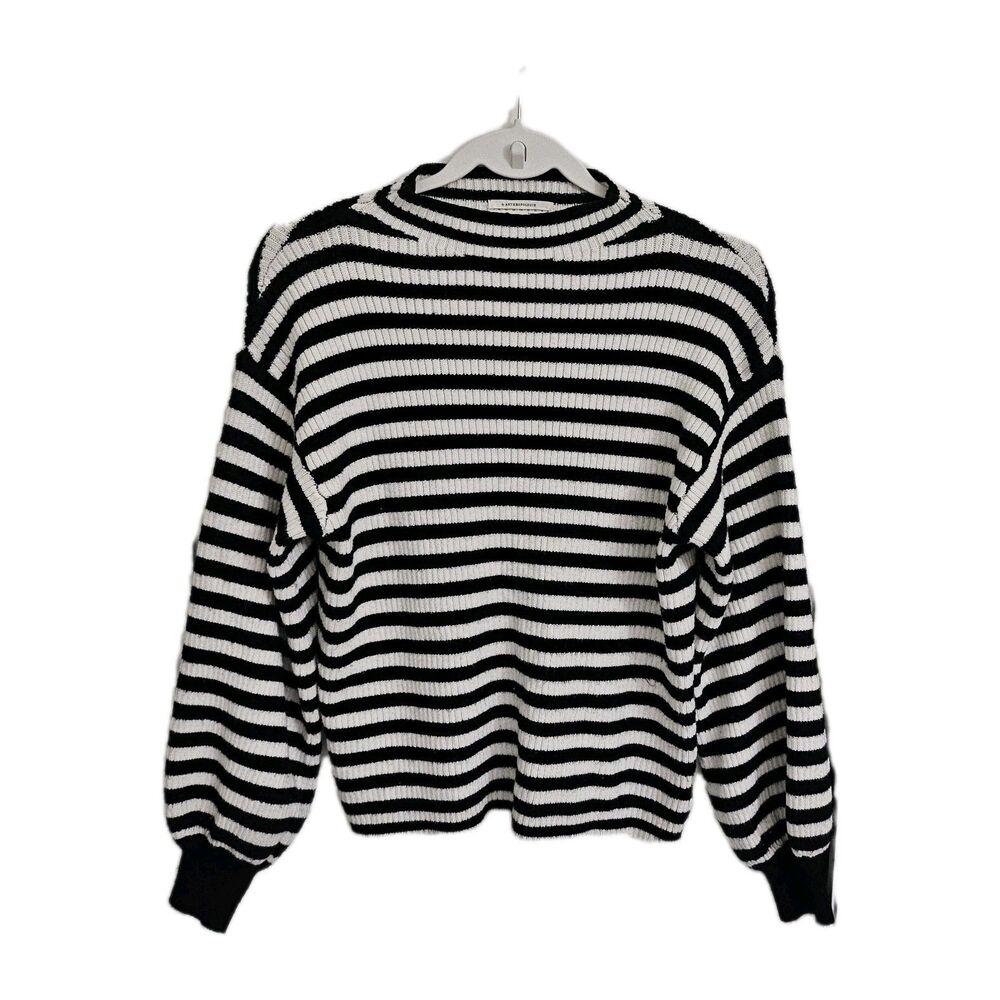 Anthropologie Sweater Womens Small Black & White Striped Balloon Sleeve Pullover